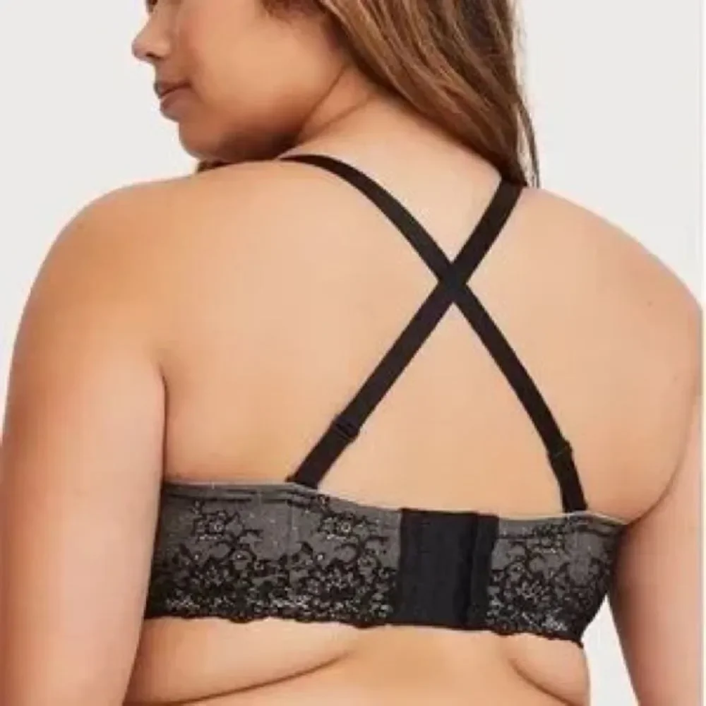 Torrid lace Balconette Lined Underwired Strapless Option Bra Black 46D‎
